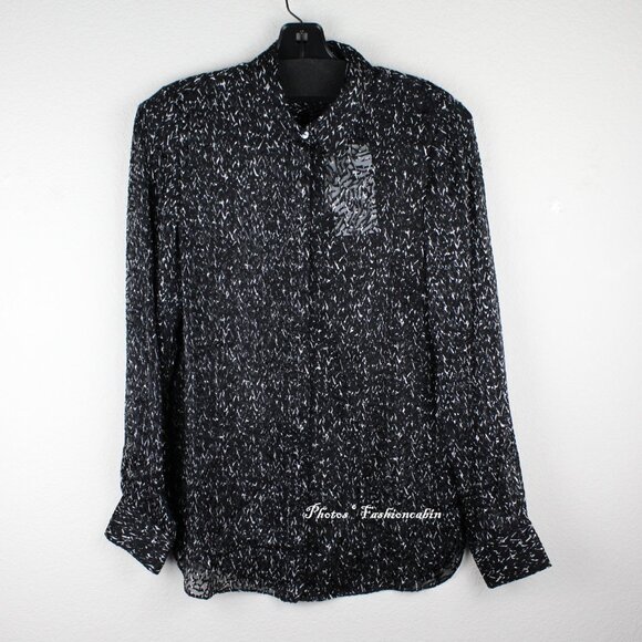 NWT Theory Chevron Burnout Button Silk Viscose Sheer Blouse Top - Picture 3 of 15